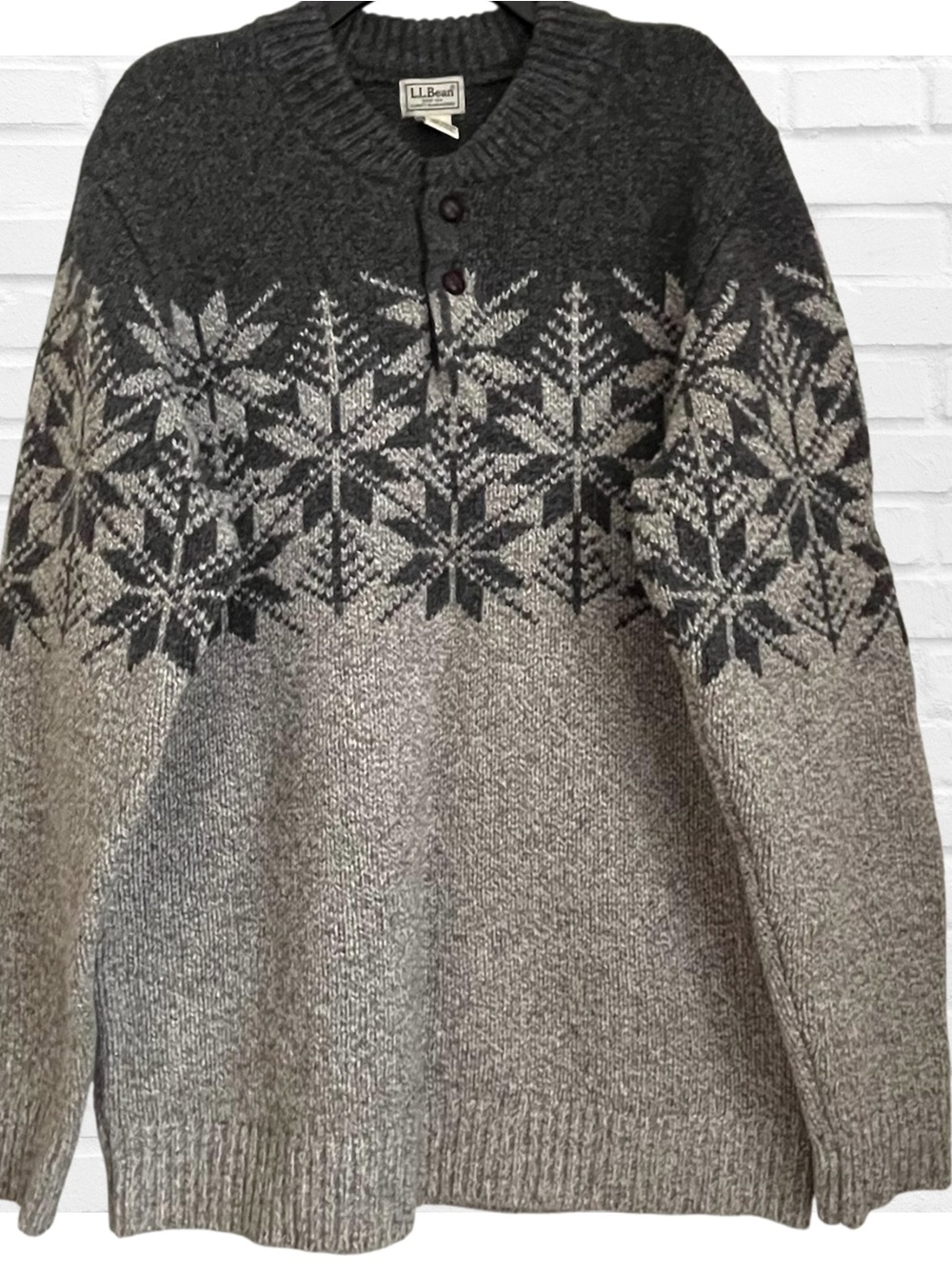 LL Bean 100% Wool Nordic Crewneck Sweater Snowflake Fair Isle Cabincore Preppy